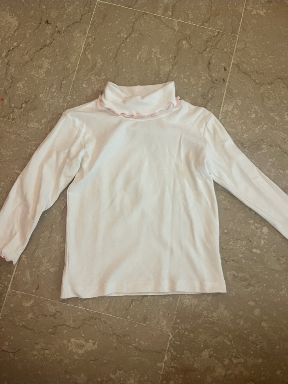 Luigi Kids Girls' White Turtleneck Top with Pink Trim - Classic Long Sleeve